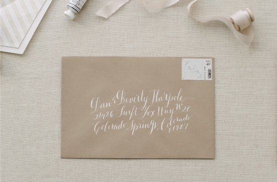 Wedding Invitation Envelope with white Calligraphy